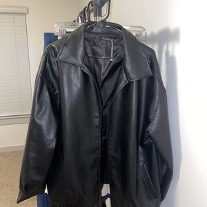 Oversized Black Leather Jacket